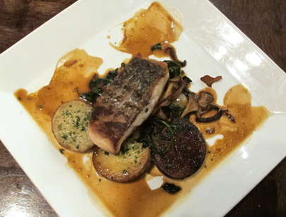 Rockfish with confit potato, wild mushroom, spinach and pearl onion jus